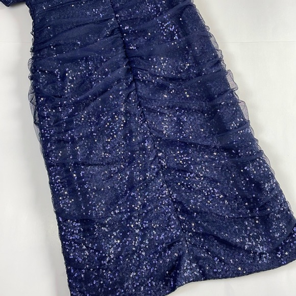 Lauren Ralph Lauren Evening Navy Mesh Overlay Sequin Cocktail Dress Size 4 - Picture 9 of 15